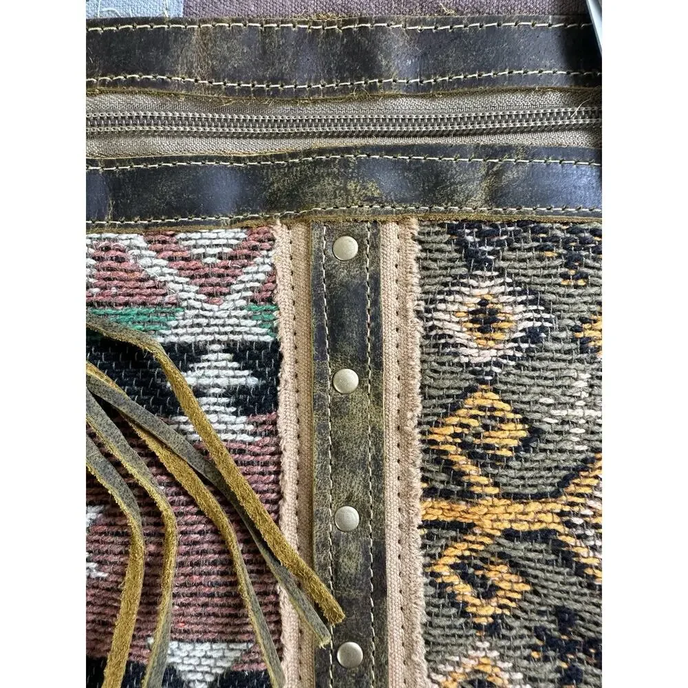 Myra bag Backpack Medium Canvas Leather trim Boho Western woven rug
